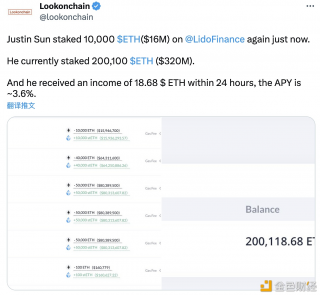 数据：孙宇晨在Lido新增质押1万枚BTH，目前共质押超20万枚BTH